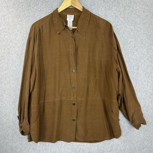 Click By Color Me Cotton CMC Brown Button-Up‎ Shirt Large Rayon Blouse Vintage